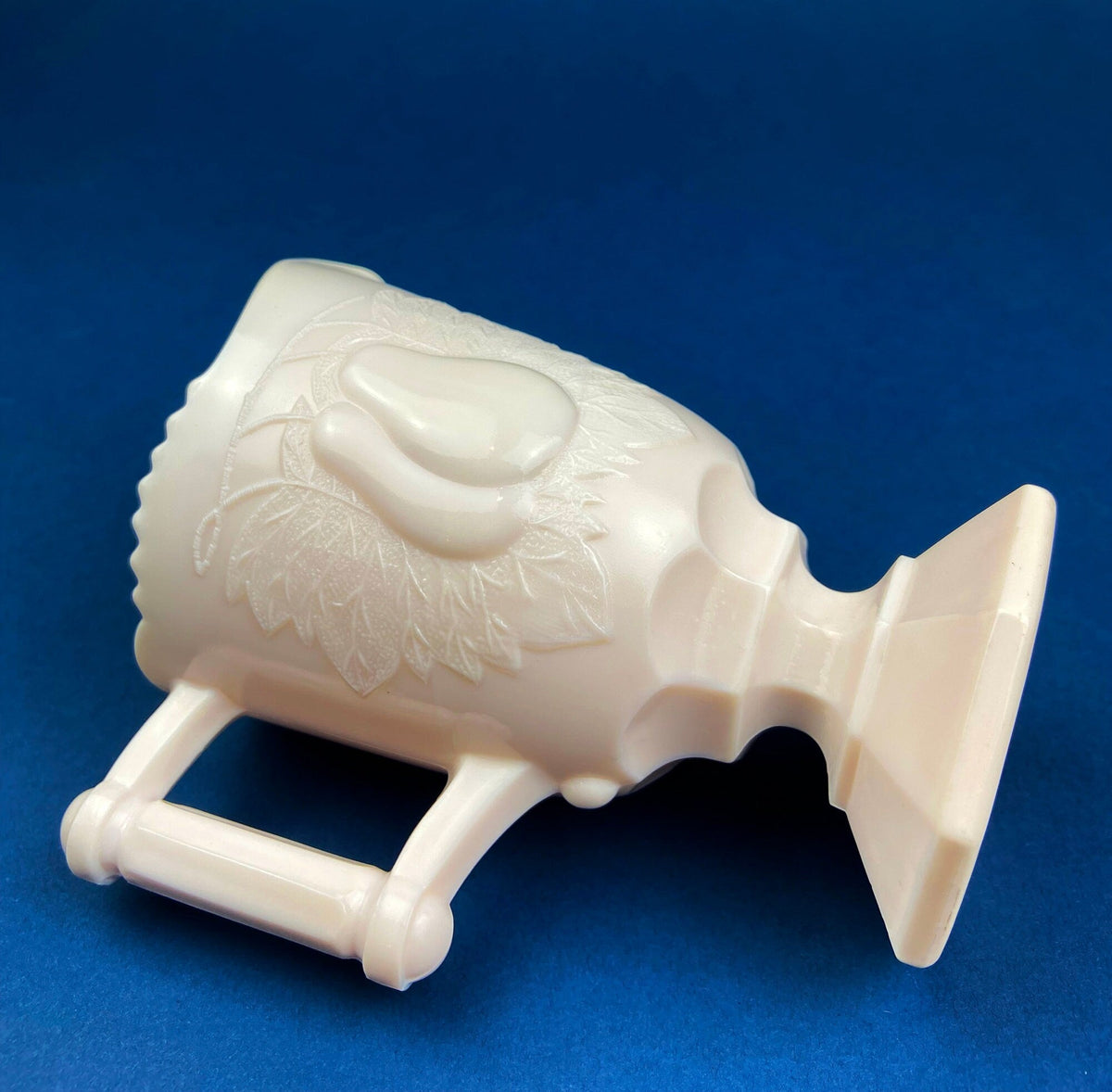 Pink Milk Glass Footed Creamer with Pear Motif. Collectible Tableware.