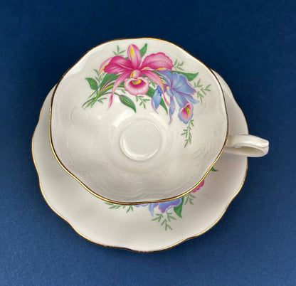Vintage Royal Albert Orchid Tea Cup and Saucer, Fine Bone China