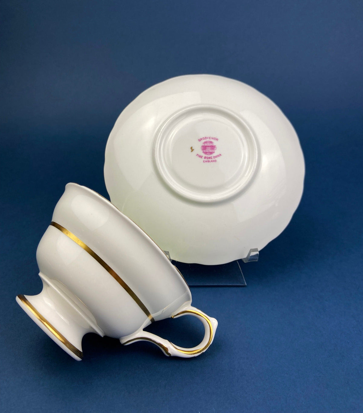 Vintage Grosvenor Fine Bone China Teacup and Saucer - Mint Green Floral