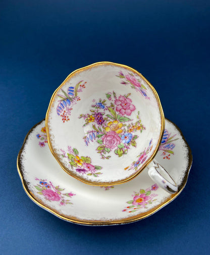 Vintage Foley Fine Bone China Tea Cup & Saucer, Mint Green Floral, Made in England