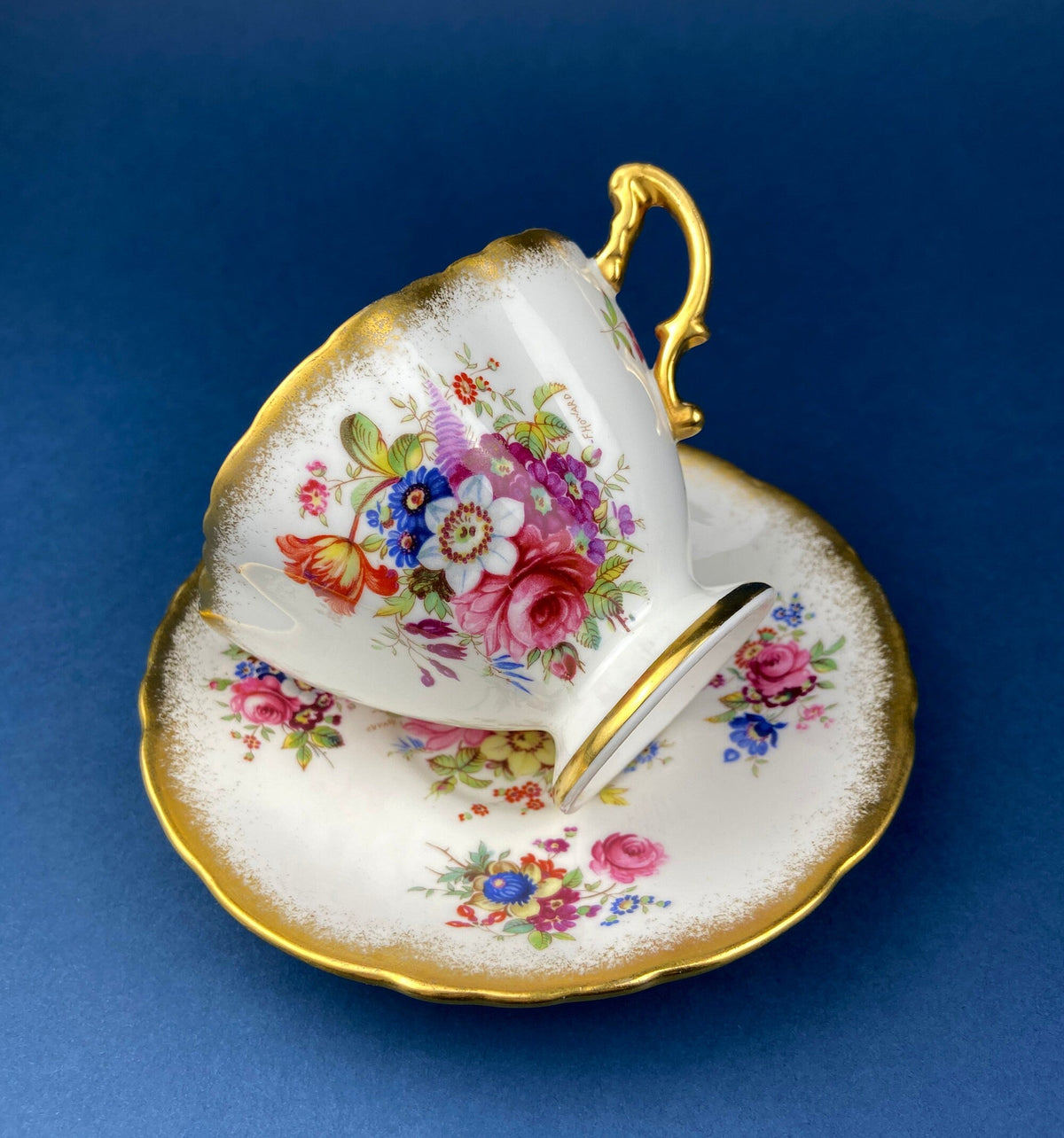 Vintage Queen Anne Bone China Porcelain Tea Cup and Saucer. Summer Days Design. Tea Party Hosting Essentials. Collectible Set.