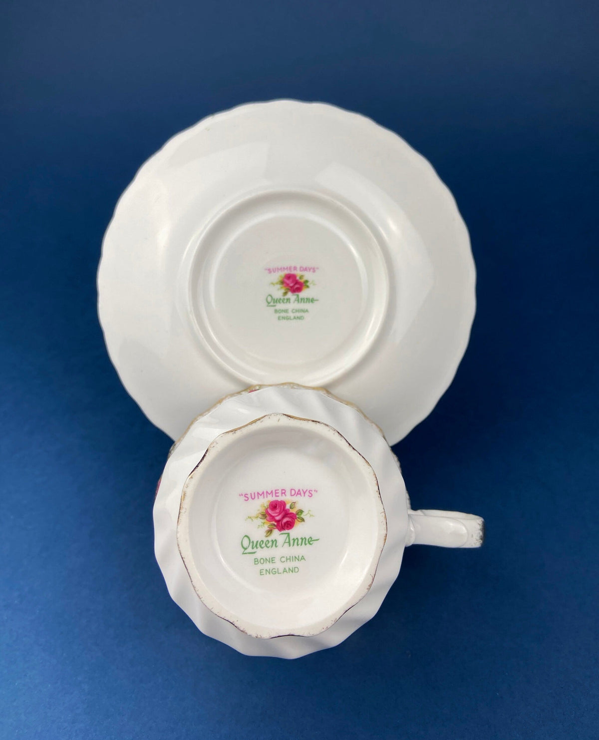 Vintage Queen Anne Bone China Porcelain Tea Cup and Saucer. Summer Days Design. Tea Party Hosting Essentials. Collectible Set.