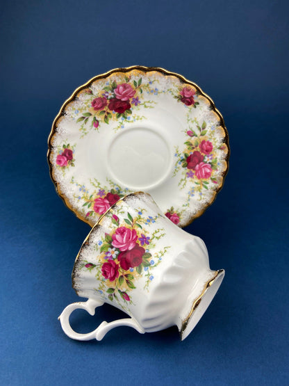 Vintage Queen Anne Bone China Porcelain Tea Cup and Saucer. Summer Days Design. Tea Party Hosting Essentials. Collectible Set.