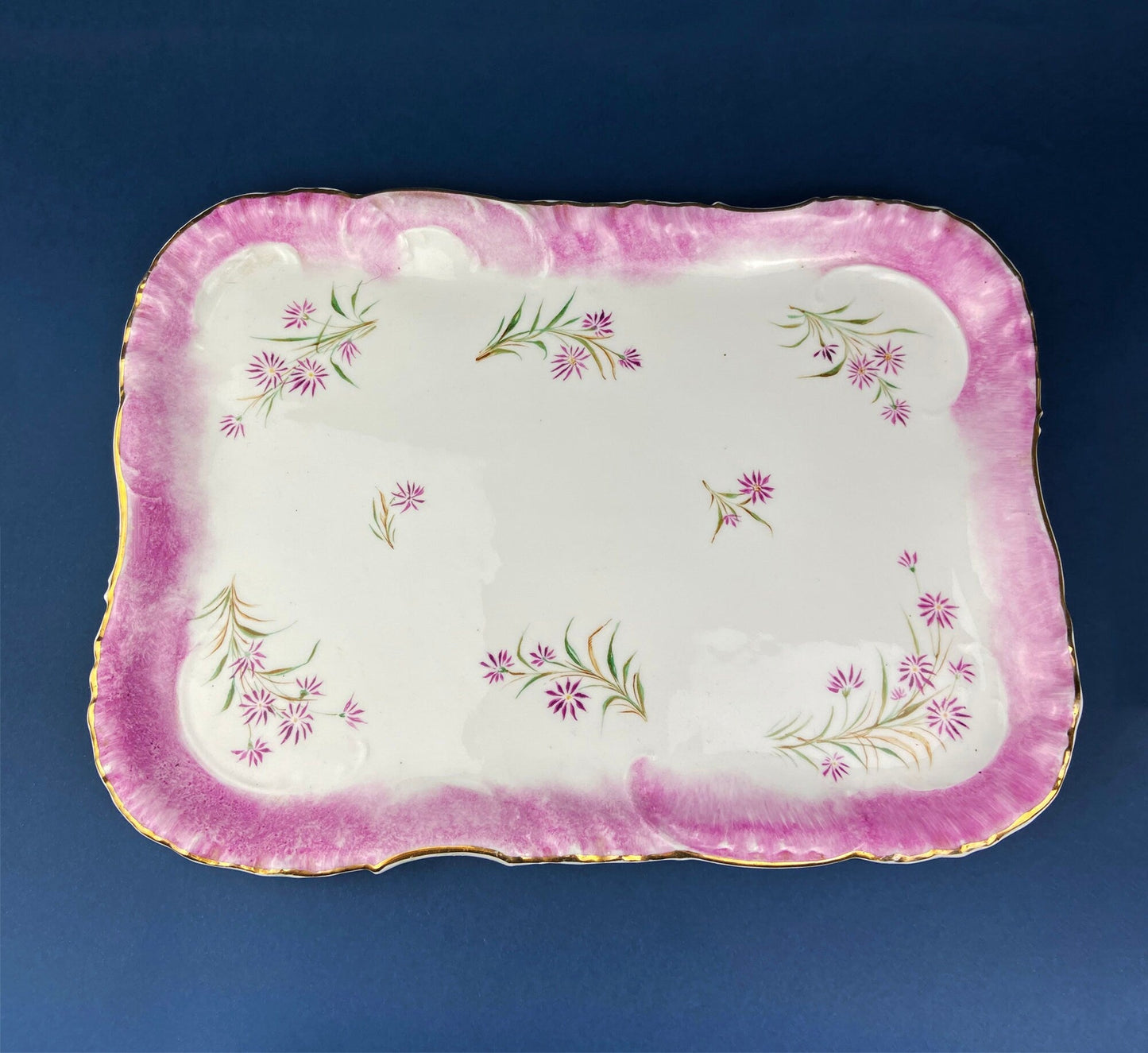 Antique Star Paragon Tea, Coffee, or Chocolate Set. Tray with Matching 5 Cups & Saucers. Delicate Fluting and Flowers. Dining Room Decor.