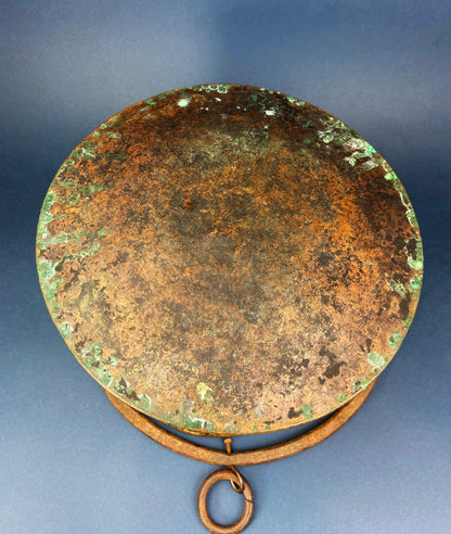 Antique Copper Cauldron. Large Hand Pounded Bucket with Wrought Iron Handle. Hand Hammered Fire Wood Scuttle. Rustic Home Decor.