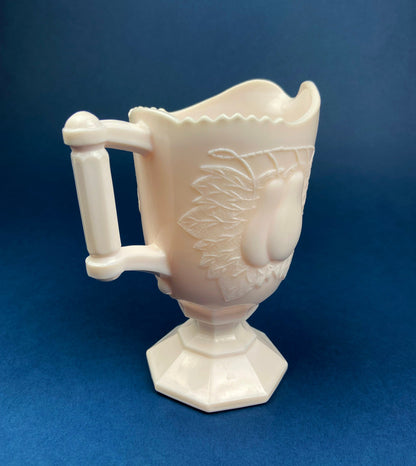 Pink Milk Glass Footed Creamer with Pear Motif. Collectible Tableware.
