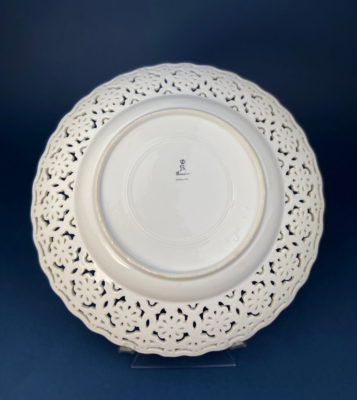 Antique Meissen Reticulated Hand-Painted Tea Rose Serving Platter