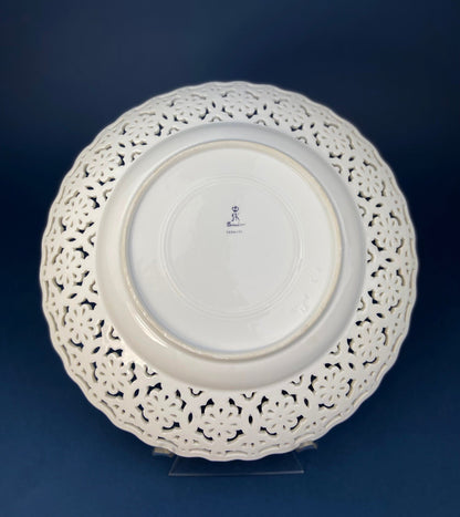 Antique Meissen Reticulated Hand-Painted Tea Rose Serving Platter