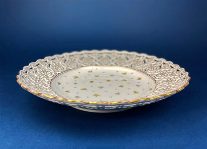 Antique Meissen Reticulated Hand-Painted Tea Rose Serving Platter