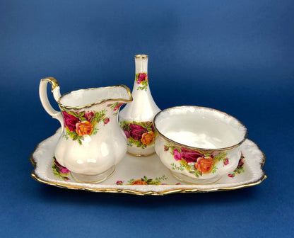 Royal Albert Old Country Roses Breakfast Set, Creamer, Sugar Bowl, Vase, Made in England