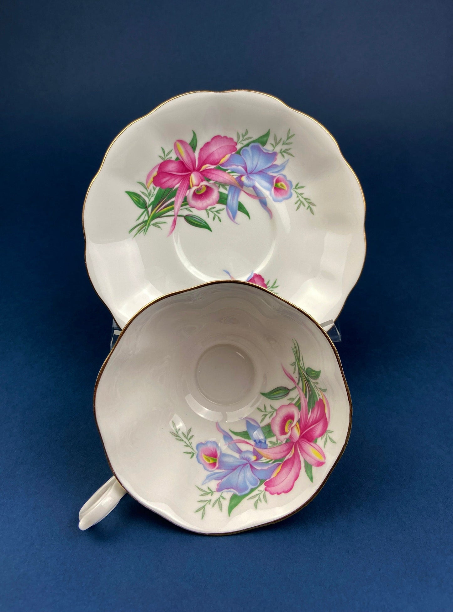 Vintage Royal Albert Orchid Tea Cup and Saucer, Fine Bone China