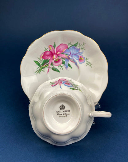 Vintage Royal Albert Orchid Tea Cup and Saucer, Fine Bone China