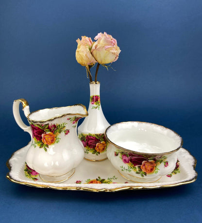 Royal Albert Old Country Roses Breakfast Set, Creamer, Sugar Bowl, Vase, Made in England