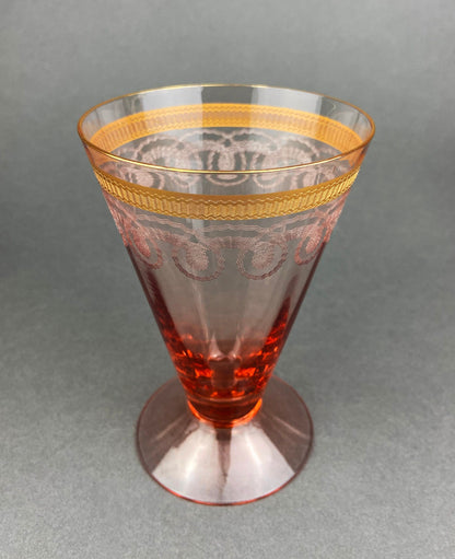 Antique Pink Crystal Goblets, Morgantown Necklace Gold Pattern, Set of 8