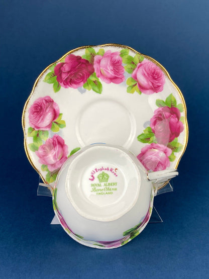Antique Cup and Saucer By Royal Albert. Old English Rose Motif. Made in England. Fine Bone China. Collectibles. Replacements.