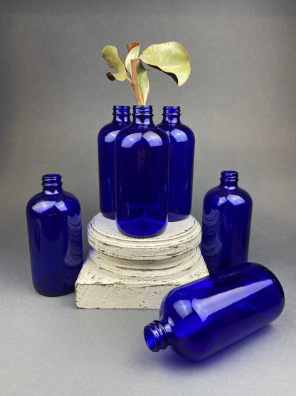 Cobalt Blue Hand Blown Stemware.  Set of Six Heavy Spanish/Mexican Style Stemed Glasses. Primitive Drinkware. Stylish Barware.