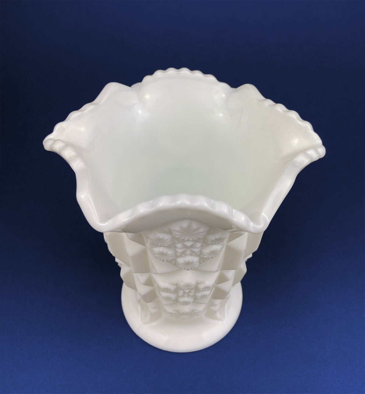 Vintage Westmoreland Milk Glass Vase: Block and Star Quilt Design