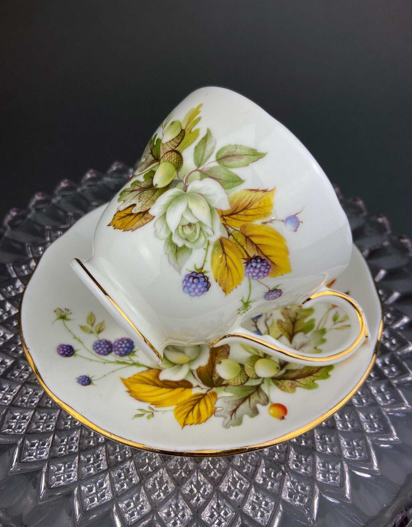Duchess Fine Bone China Tea Cup and Saucer, Autumn Motif, Made in England