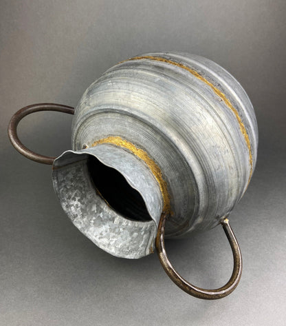 Extra Large Rustic Metal Vase with Bronze Handles