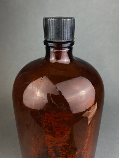 Vintage Extra Large Amber Duraglas Apothecary Bottle, Owens Alton