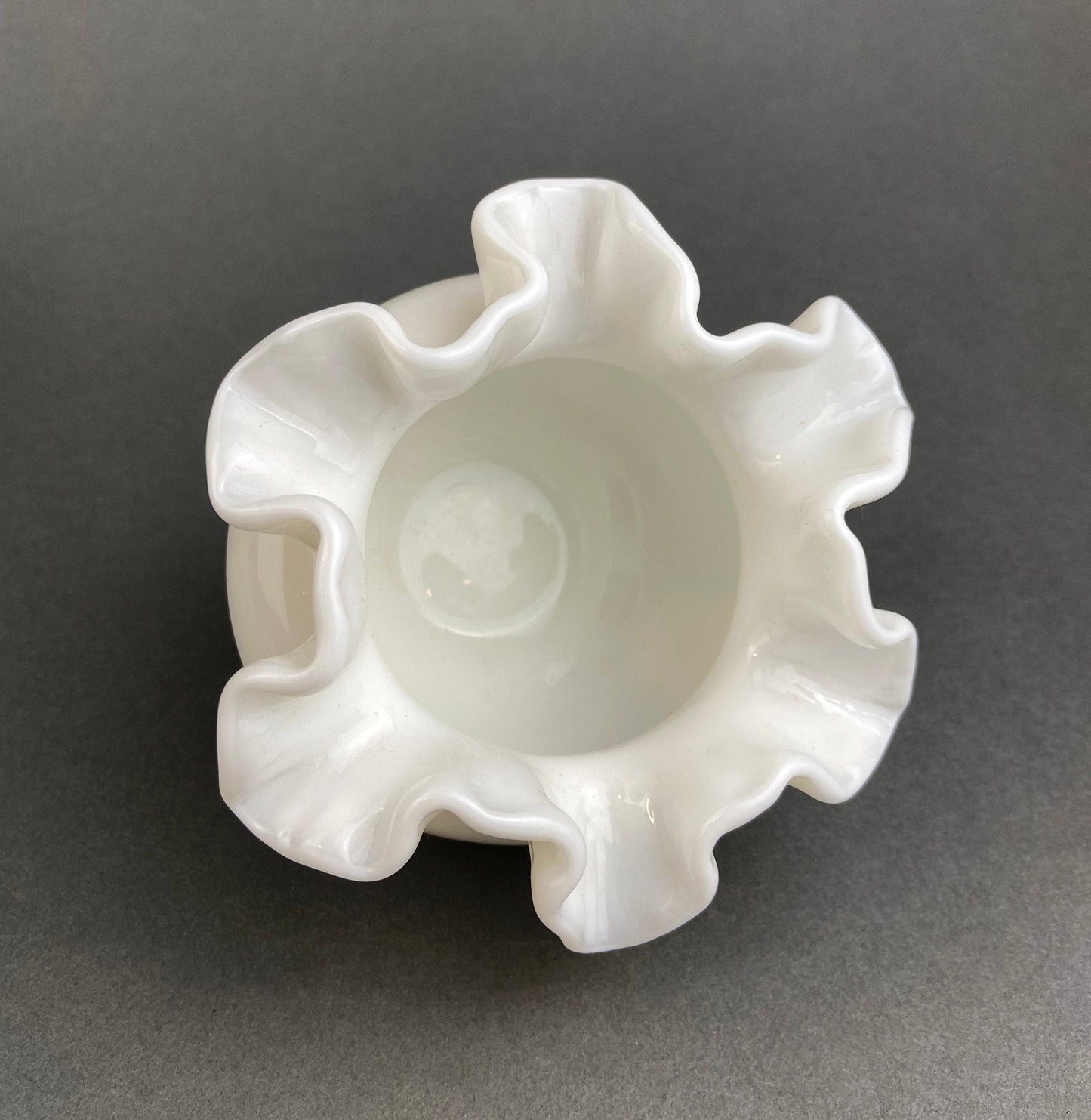 Small Milk Glass Vase With Ruffled Edge. Round Flower Vase. White Bedroom Decor. Collectible Milk Glass.
