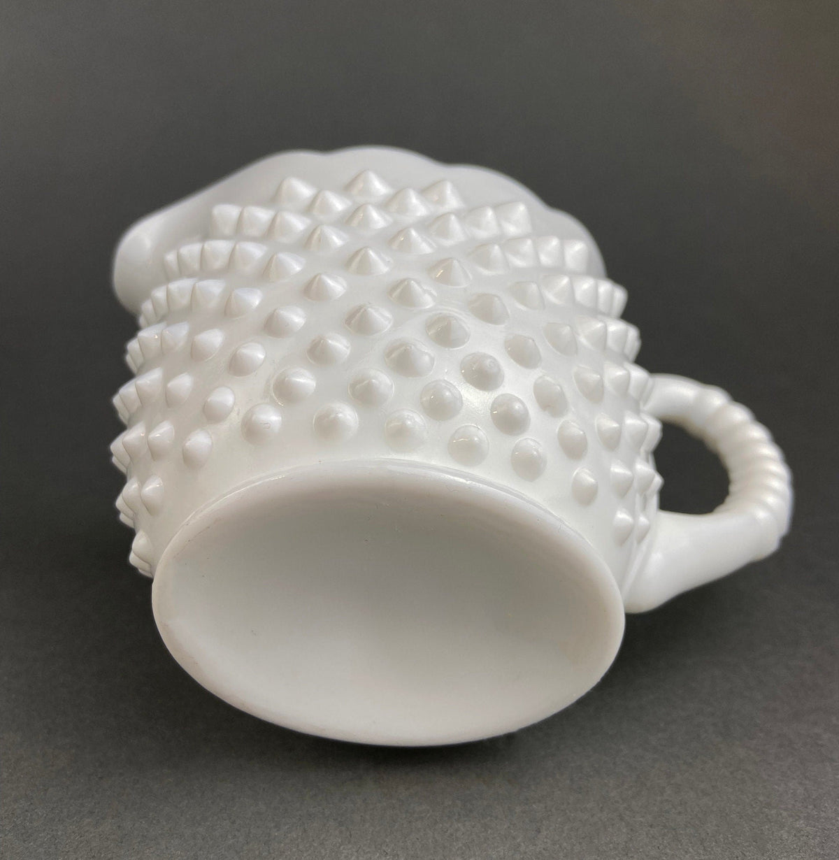 Vintage Milk Glass Creamer, Hobnail Scalloped Sauce Dish