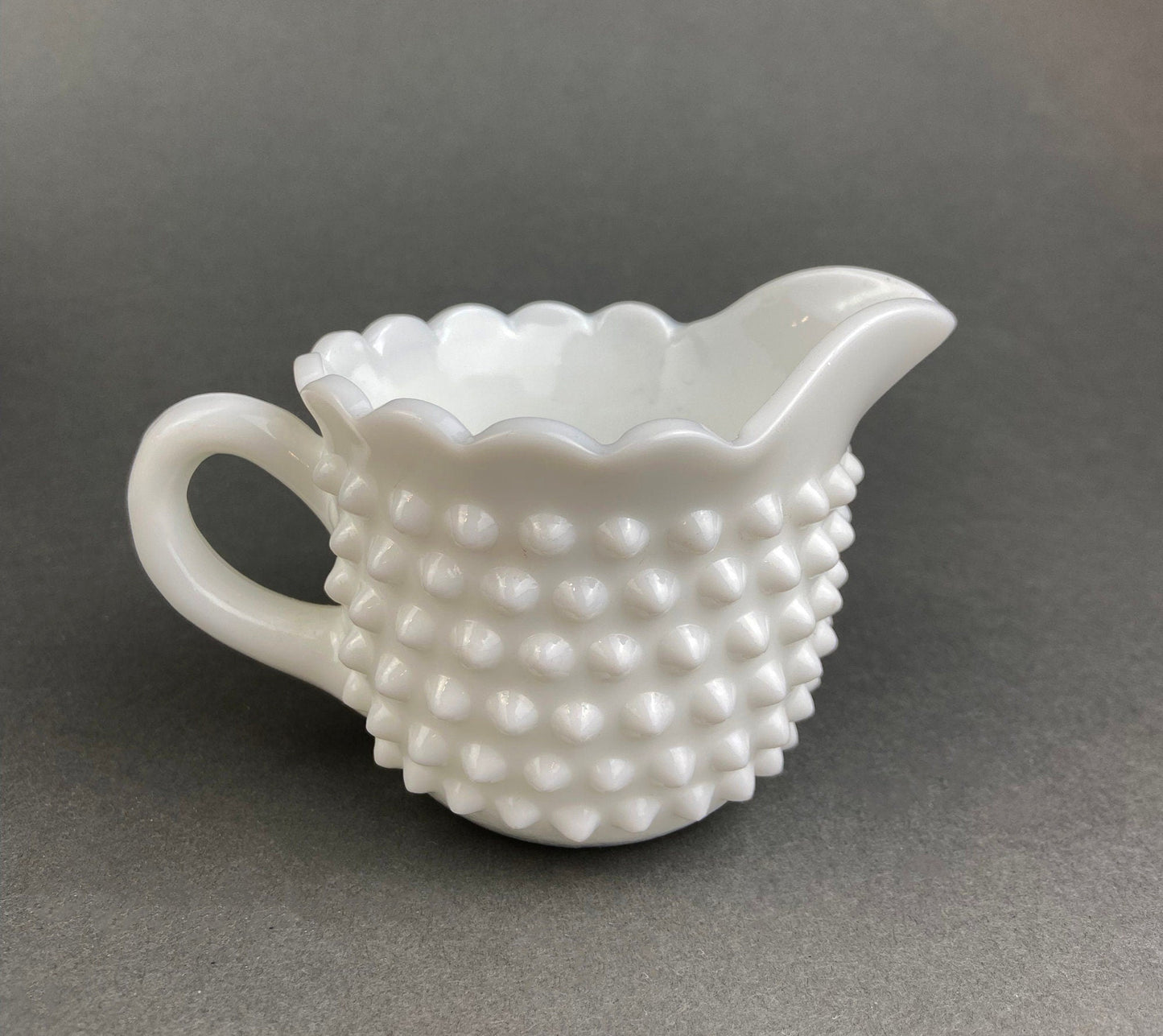 Vintage Milk Glass Creamer, Hobnail Scalloped Sauce Dish
