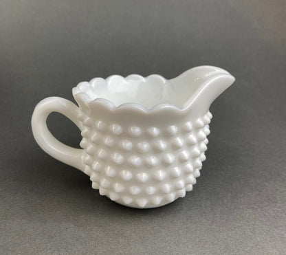 Vintage Milk Glass Creamer, Hobnail Scalloped Sauce Dish