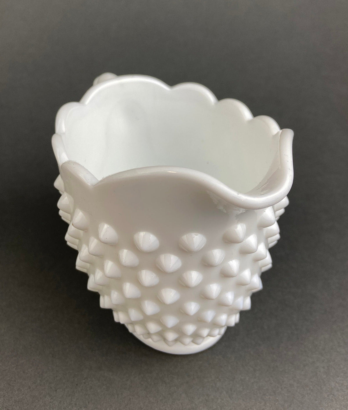 Vintage Milk Glass Creamer, Hobnail Scalloped Sauce Dish