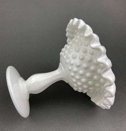Vintage Fenton Milk Glass Candy Dish, Hobnail Ruffled Trinket Bowl