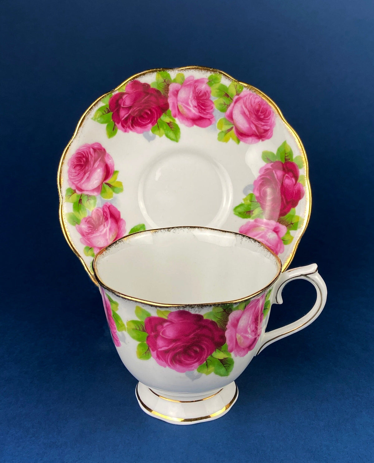 Antique Cup and Saucer By Royal Albert. Old English Rose Motif. Made in England. Fine Bone China. Collectibles. Replacements.