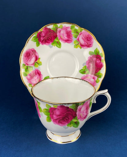 Antique Cup and Saucer By Royal Albert. Old English Rose Motif. Made in England. Fine Bone China. Collectibles. Replacements.