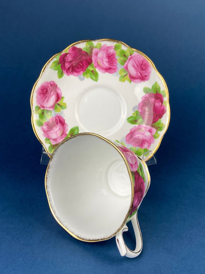 Antique Cup and Saucer By Royal Albert. Old English Rose Motif. Made in England. Fine Bone China. Collectibles. Replacements.