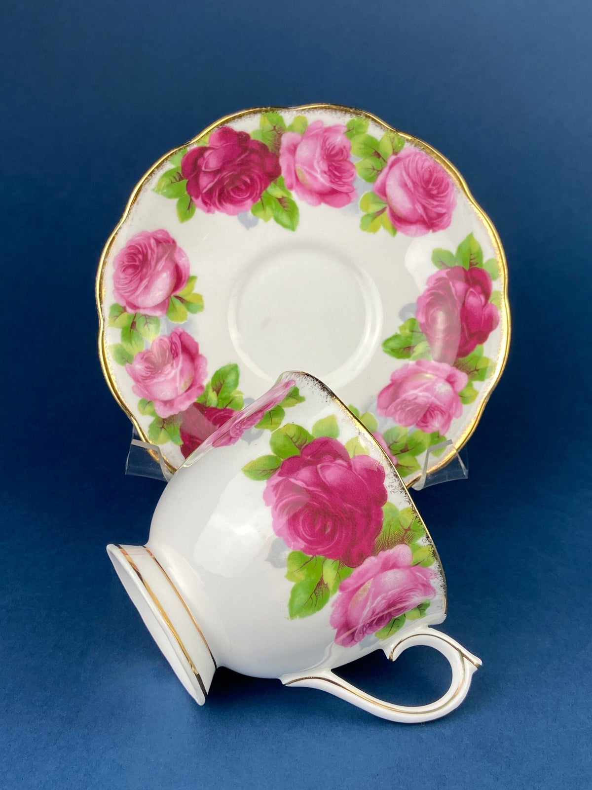 Antique Cup and Saucer By Royal Albert. Old English Rose Motif. Made in England. Fine Bone China. Collectibles. Replacements.