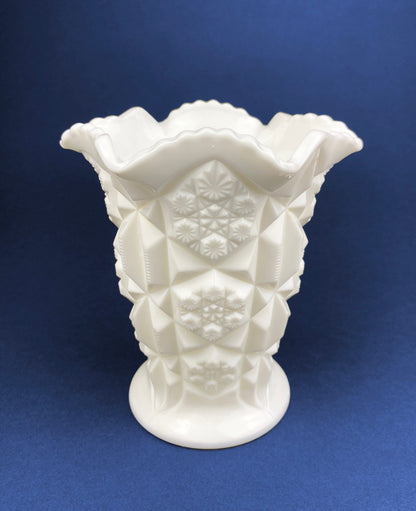 Vintage Westmoreland Milk Glass Vase: Block and Star Quilt Design