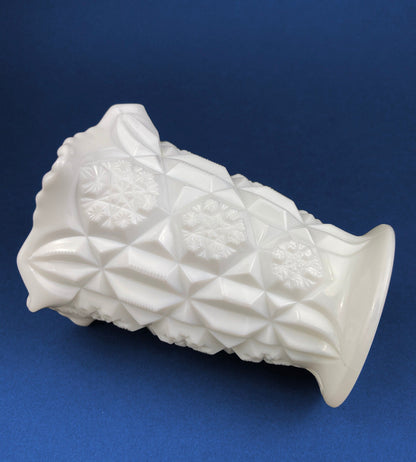 Vintage Westmoreland Milk Glass Vase: Block and Star Quilt Design