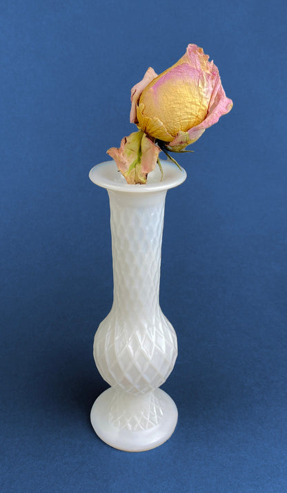 Milk Glass Vases. Collection of Three Differently Quilted & Shaped Flower Vases. Wedding Decor. Spring Celebration. White Fine Dining. Finie