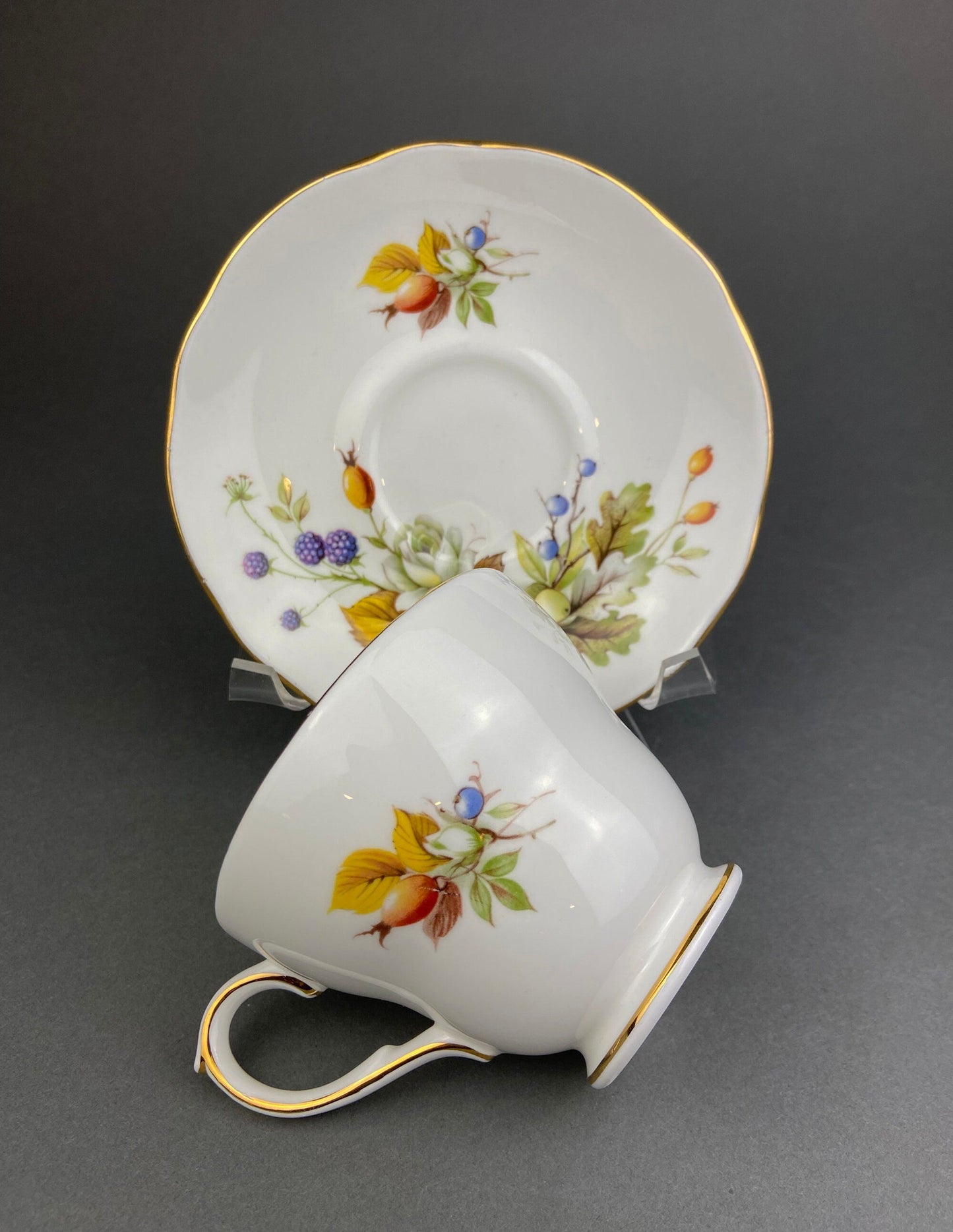 Duchess Fine Bone China Tea Cup and Saucer, Autumn Motif, Made in England