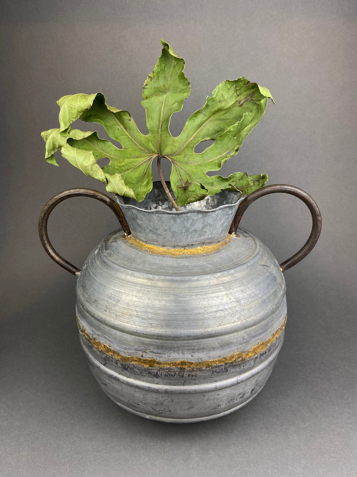 Extra Large Rustic Metal Vase with Bronze Handles