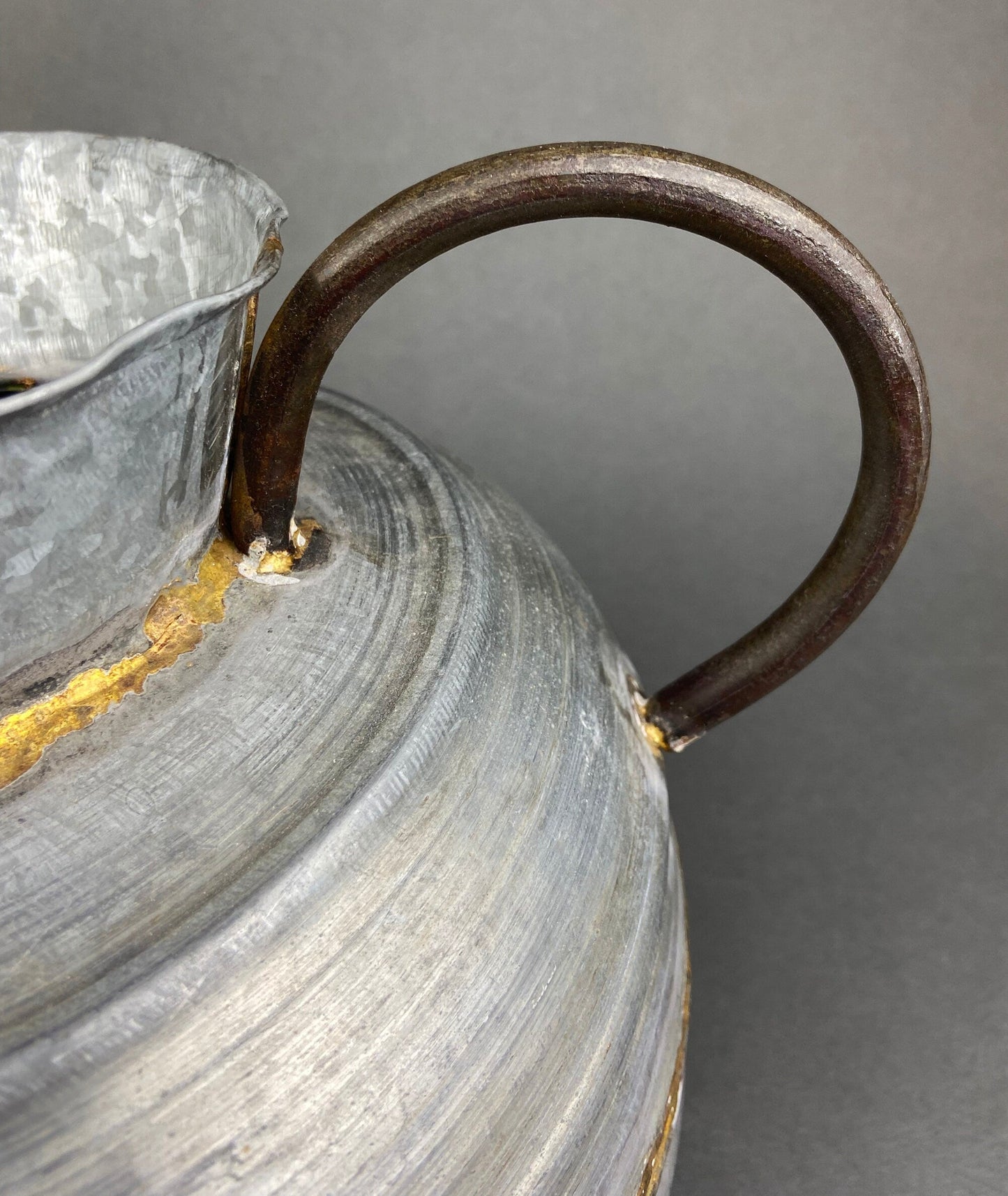 Extra Large Rustic Metal Vase with Bronze Handles