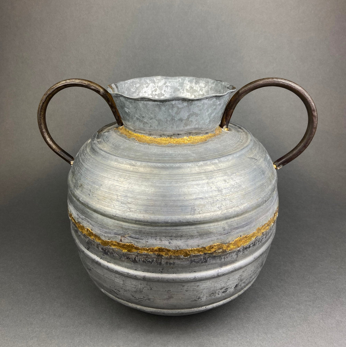 Extra Large Rustic Metal Vase with Bronze Handles