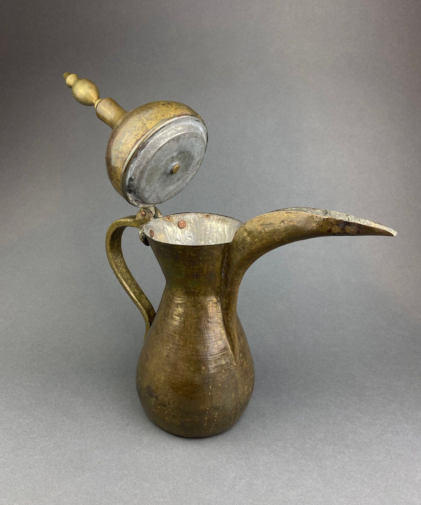 Antique  Large Aftaba. Primitive, Hand Hammered Brass Vessel for Water. Made in Northern India and Persia.  Highly Collectible Pitcher.