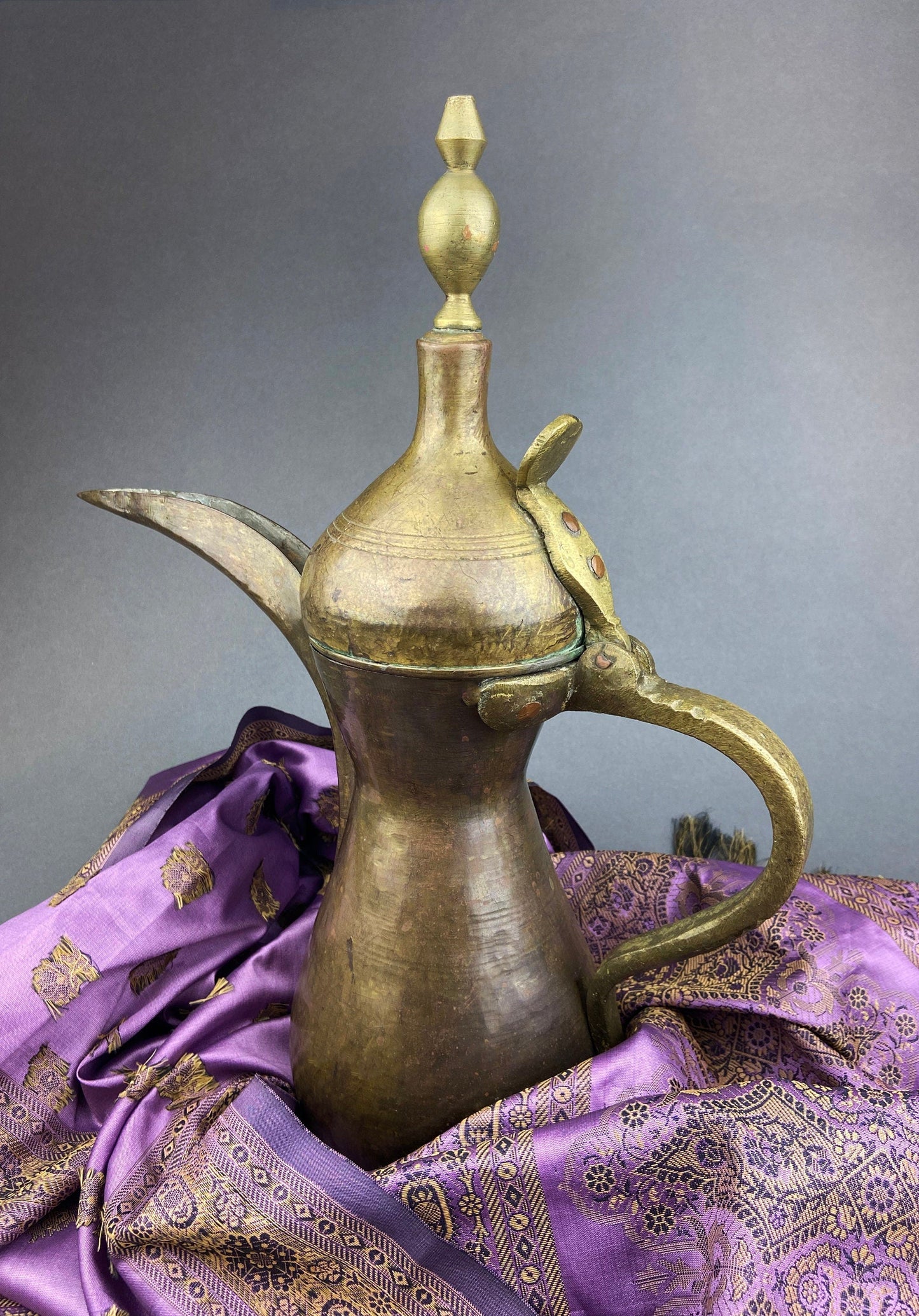 Antique  Large Aftaba. Primitive, Hand Hammered Brass Vessel for Water. Made in Northern India and Persia.  Highly Collectible Pitcher.