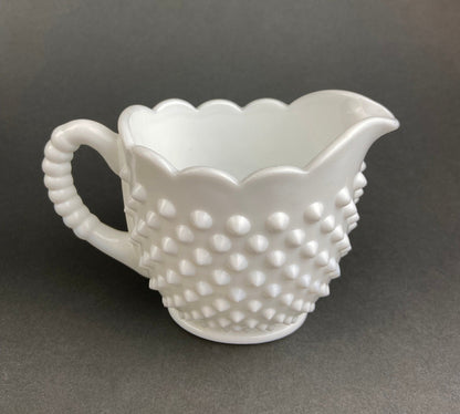 Vintage Milk Glass Creamer, Hobnail Scalloped Sauce Dish