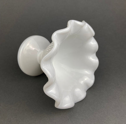 Vintage Fenton Milk Glass Candy Dish, Hobnail Ruffled Trinket Bowl