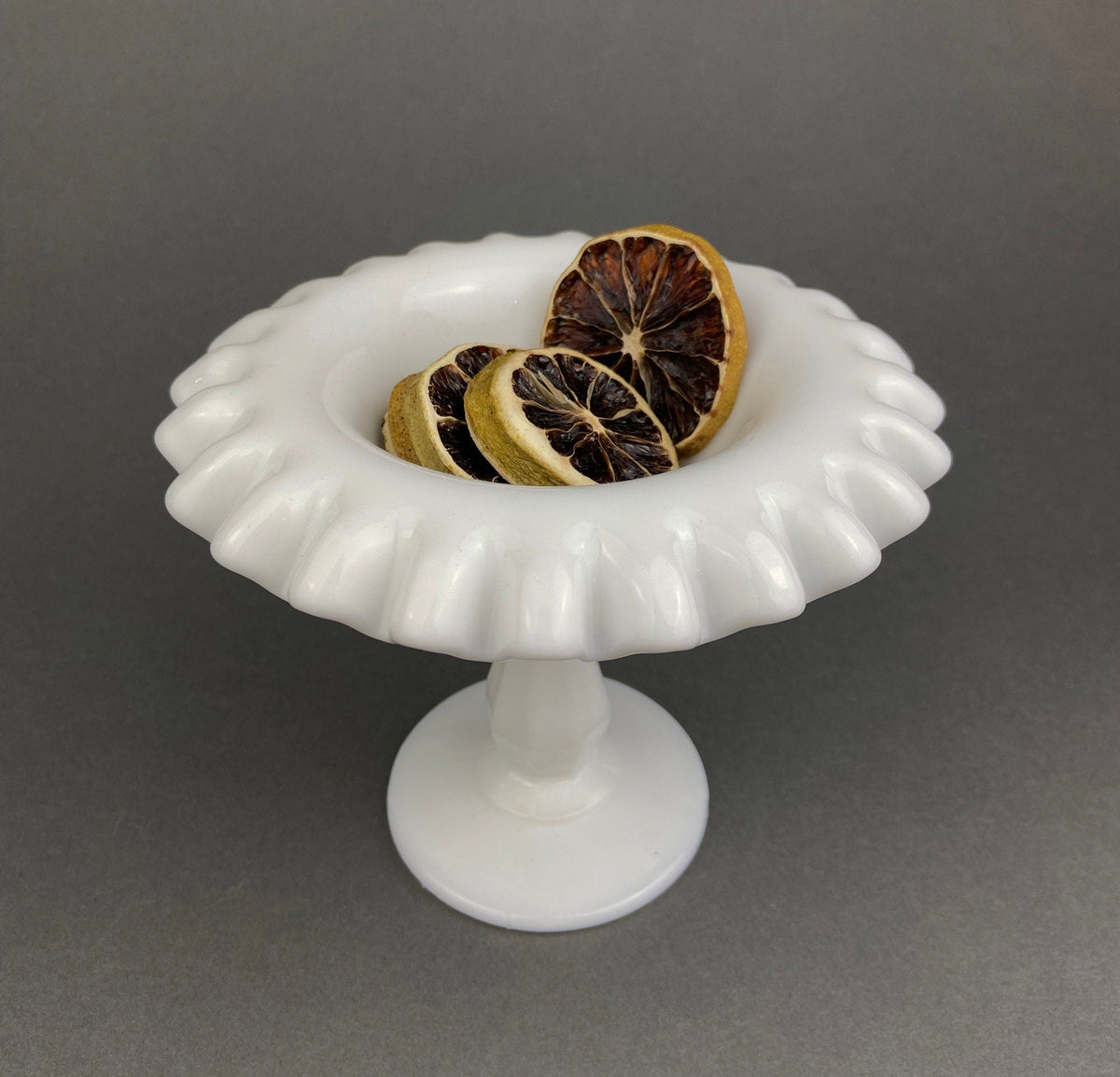 Vintage Fenton Milk Glass Candy Dish, Hobnail Ruffled Trinket Bowl