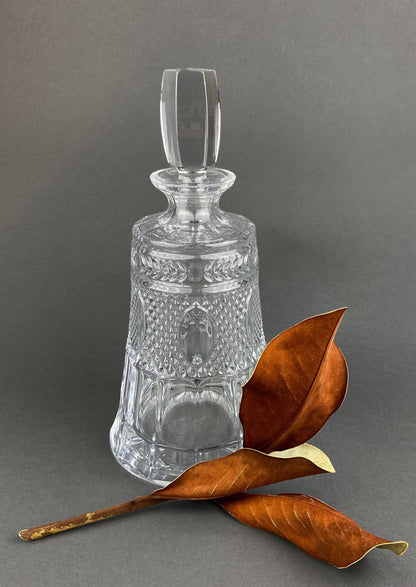 Green Crystal Decanter with Clear Stopper. Minimal Crystal Carafe. Office Decor. Social Club Decor. Men Cave Accessory. Gift for Dad.