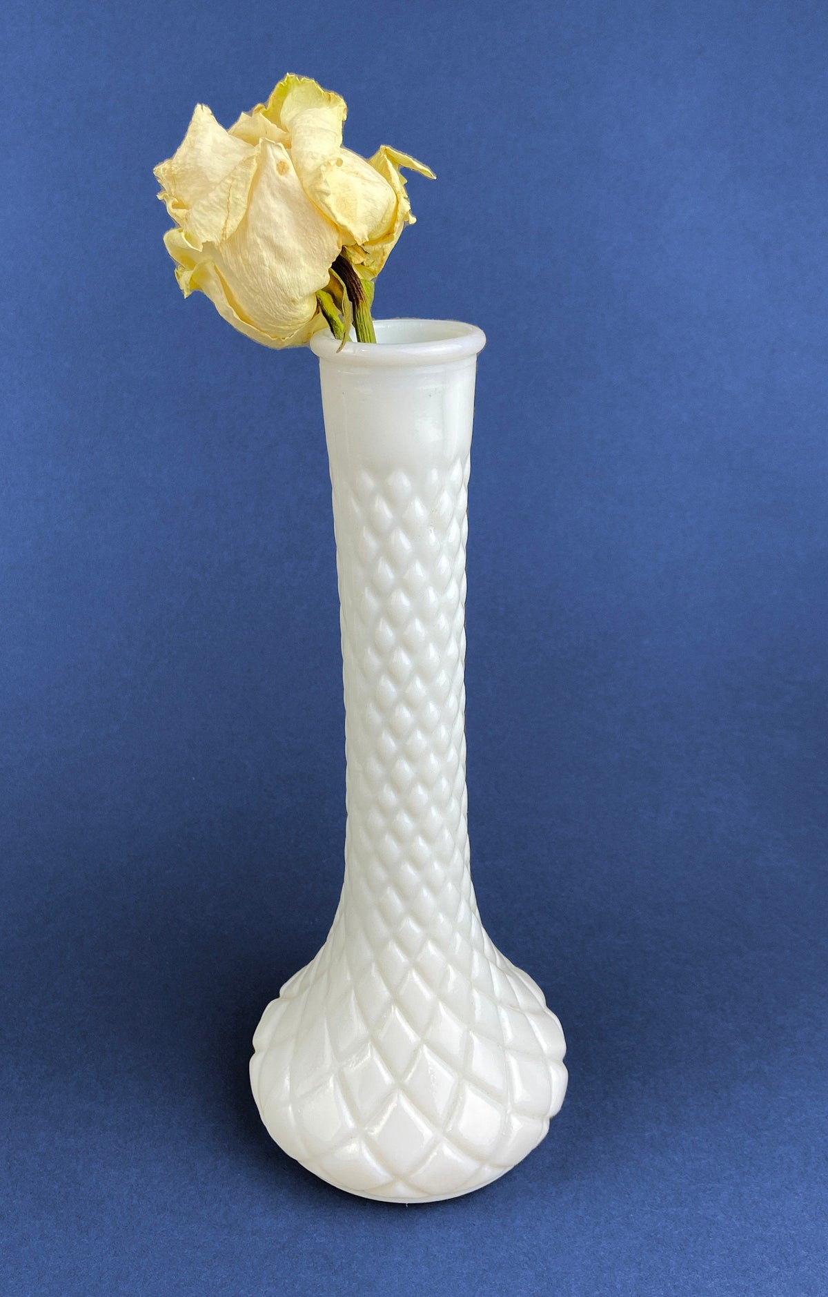 Milk Glass Vases. Collection of Three Differently Quilted & Shaped Flower Vases. Wedding Decor. Spring Celebration. White Fine Dining. Finie