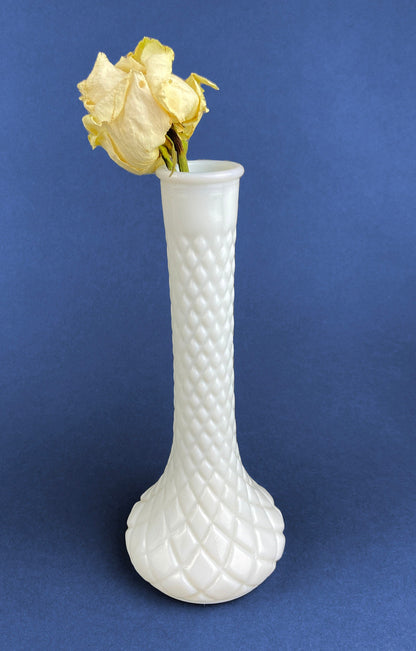 Milk Glass Vases. Collection of Three Differently Quilted & Shaped Flower Vases. Wedding Decor. Spring Celebration. White Fine Dining. Finie