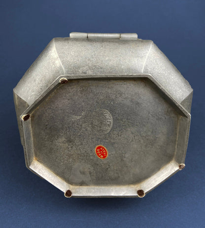 Antique Italian Pewter Box with Hinged Lid. Large Pewter Bowl Made in Italy. Trinket or Jewelry Box.